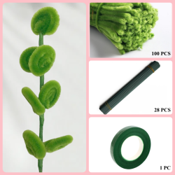 100 PCS * Pipe Cleaner Chenille Stems Handmade Green Eucalyptus Leaves Making Kit DIY Art Flower Bouquet Craft Set