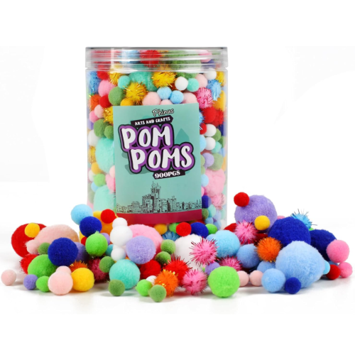 900 PCS Pom Poms, Multicolor Bulk Pom Poms Arts and Crafts, Soft and Fluffy Craft Pom Poms, Assorted Sizes Pompoms, for Arts and Craft Making Decorations