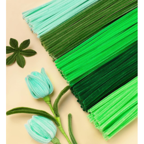 Green Pipe Cleaners,500pcs in 5 Colors, Chenille Stems for Art and Craft Projects, Flower DIY Decorations