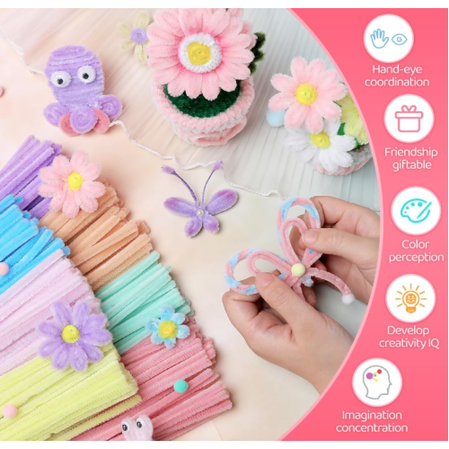 Pipe Cleaners,700pcs in 7 Colors, Chenille Stems for Art and Craft Projects, Flower DIY Decorations