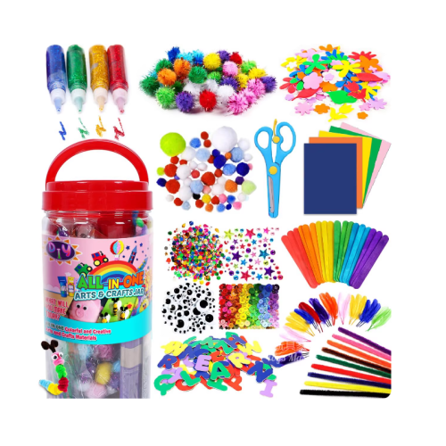 Jar Set (Mega) Arts and Crafts Supplies for Kids -Christmas Crafts Kits with Pipe Cleaners, Construction Paper, Pom poms Googly Eyes, Crafts for Kids Ages 4-8, School Craft Projects, Birathday Gifts for Girls