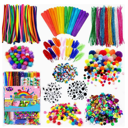 1200pcs+ Arts & Crafts Supplies for Kids- Christmas Craft Kits with Pipe Cleaners, Pom Poms for Crafts, Popsicle Sticks for Craft, Craft for Kids Ages 4-8 Girls & Boys Birathday Gifts