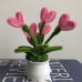 2 PCS * Handmade Pipe Cleaner Pink Love Heart Green Leaves with Flowers Potted Plant Artificial Simulation Flowers Indoor Home Desktop Party Wedding Decor 