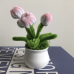 2 PCS * Handmade Pipe Cleaner White & Pink Flower Buds Green Leaves with Flowers Potted Plant Artificial Simulation Flowers Indoor Home Desktop Party Wedding Decor 