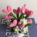 Handmade Pipe Cleaner White Daisy Flower Pink Love Heart Green Leaves with Flowers Potted Plant Artificial Simulation Flowers Indoor Home Desktop Party Wedding Decor 