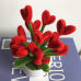 Handmade Pipe Cleaner Red Love Hearts Green Leaves with Flowers Potted Plant Artificial Simulation Flowers Indoor Home Desktop Party Wedding Decor 