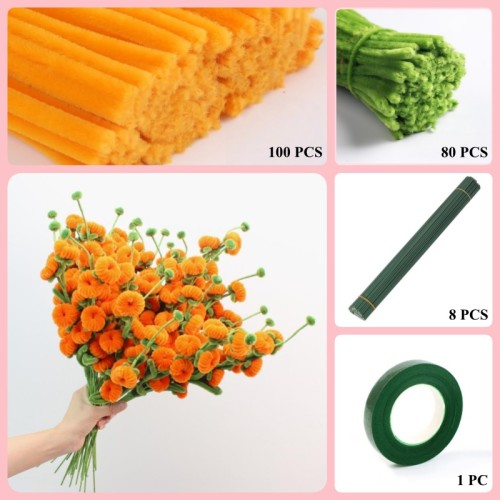 180 PCS * Pipe Cleaner Chenille Stems Handmade Persimmon Making Kit DIY Art Flower Bouquet Craft Set Hot Glue Sticks Tape 
