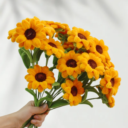 20 PCS * Handmade Pipe Cleaner Sunflower Green Leaves Artificial Simulation Flower Indoor Home Desktop Party Wedding Decor
