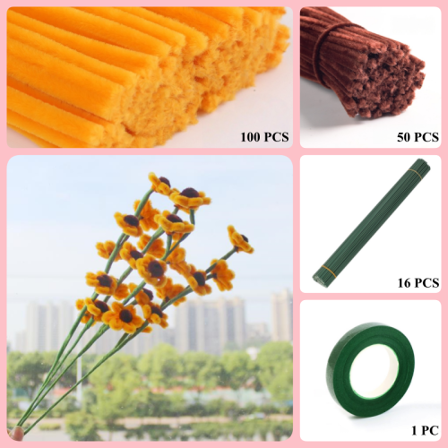 150 PCS * Pipe Cleaner Chenille Stems Handmade 6 Daisy Flowers Making Kit DIY Art Flower Bouquet Craft Set