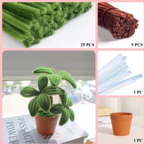 30 PCS * Pipe Cleaner Chenille Stems Handmade Money Tree Potted Plant Making Kit DIY Art Flower Bouquet Craft Set