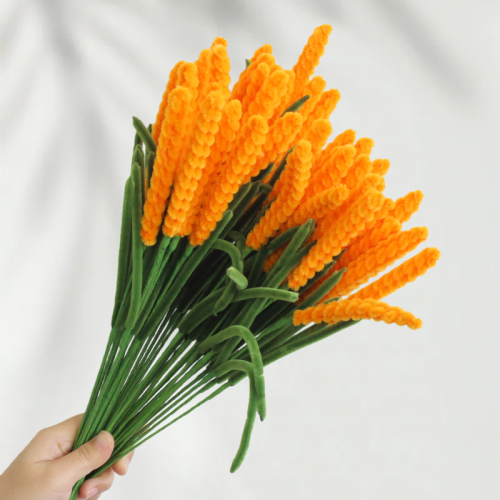 150 PCS * Handmade Pipe Cleaner Ear of Wheat Green Leaves Artificial Simulation Flower Indoor Home Desktop Party Wedding Decor