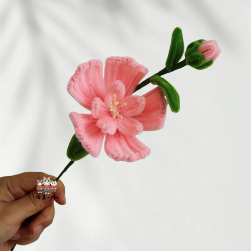 5 PCS * Handmade Pipe Cleaner Camellia Flower Green Leaves Artificial Simulation Flower Indoor Home Desktop Party Wedding Decor