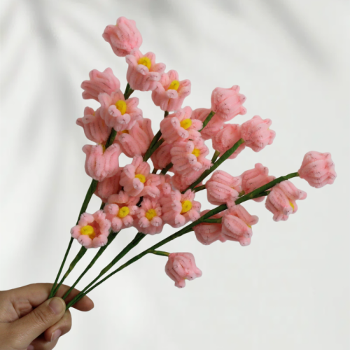 20 PCS * Handmade Pipe Cleaner Pink Lily of the Valley Artificial Simulation Flower Indoor Home Desktop Party Wedding Decor