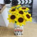 20 PCS * Handmade Pipe Cleaner Yolk Sunflower Green Leaves Artificial Simulation Flower Indoor Home Desktop Party Wedding Decor 