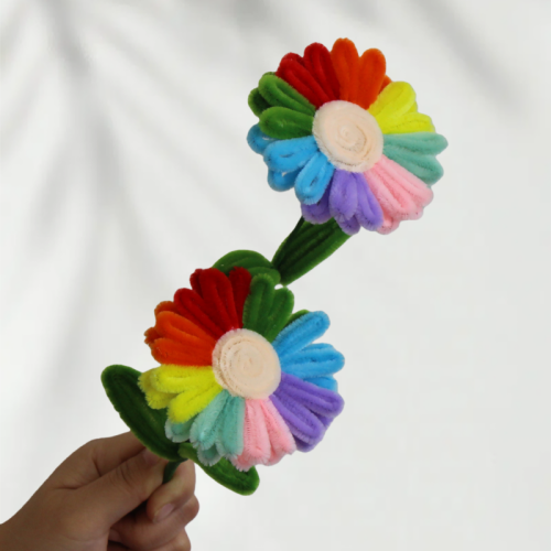 20 PCS * Handmade Pipe Cleaner Multicolor Sunflower Green Leaves Artificial Simulation Flower Indoor Home Desktop Party Wedding Decor 