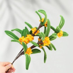 10 PCS * Handmade Pipe Cleaner Osmanthus Flower Green Leaves Artificial Simulation Flower Indoor Home Desktop Party Wedding Decor 