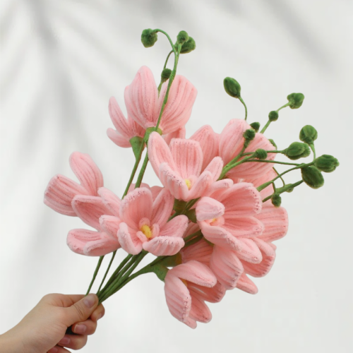 20 PCS * Handmade Pipe Cleaner Butterfly Orchid Flower Green Leaves Artificial Simulation Flower Indoor Home Desktop Party Wedding Decor 