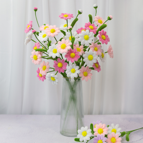 Fuzzy Pipe Cleaner Chenille Stems DIY Craft Supplies For Daisy Flower Branch Green Leaves Handmade Flower Making Kit