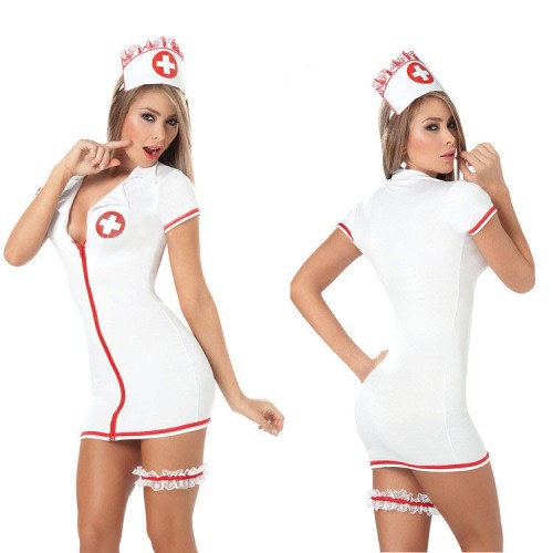 Sexy Lingerie Nurse One Piece Costume Nightwear Dress Babydoll G-string Underwear