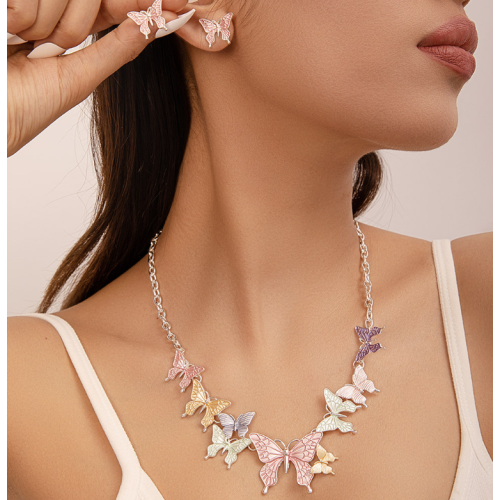 Women's Butterfly Necklace and Earrings Multicolour Wedding Jewelry Luxury Crystal Pearl Necklace /Earrings Ladies Jewelry Sets