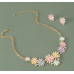 Women's Flower Necklace and Earrings Multicolour Wedding Jewelry Luxury Crystal Pearl Necklace /Earrings Ladies Jewelry Sets
