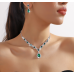 Women's Green Color Fashion Wedding Jewelry Luxury Crystal Pearl Necklace/EarringsLadies Jewelry Sets for Bridal