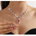 Women's Red Color Fashion Wedding Jewelry Luxury Crystal Pearl Necklace/EarringsLadies Jewelry Sets for Bridal