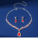 Women's Red Color Fashion Wedding Jewelry Luxury Crystal Pearl Necklace/EarringsLadies Jewelry Sets for Bridal