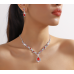 Women's Red Color Fashion Wedding Jewelry Luxury Crystal Pearl Necklace/EarringsLadies Jewelry Sets for Bridal