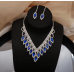 Women's Blue Fashion Wedding Jewelry Luxury Crystal Pearl Necklace/EarringsLadies Jewelry Sets for Bridal