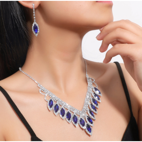 Women's Blue Fashion Wedding Jewelry Luxury Crystal Pearl Necklace/EarringsLadies Jewelry Sets for Bridal Women's Blue Fashion Wedding Jewelry Luxury Crystal Pearl Necklace/EarringsLadies Jewelry Sets for Bridal
