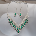Women's Green Fashion Wedding Jewelry Luxury Crystal Pearl Necklace/EarringsLadies Jewelry Sets for Bridal