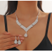 Women's Silver Fashion Wedding Jewelry Luxury Crystal Pearl Necklace/Earrings Ladies Jewelry Sets for Bridal