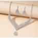 Women's Silver Fashion Wedding Jewelry Luxury Crystal Pearl Necklace/Earrings Ladies Jewelry Sets for Bridal