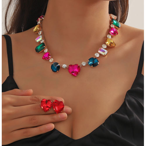 Women's colorful Fashion Wedding Jewelry Luxury Crystal Pearl Necklace/Earrings Ladies Jewelry Sets for Bridal