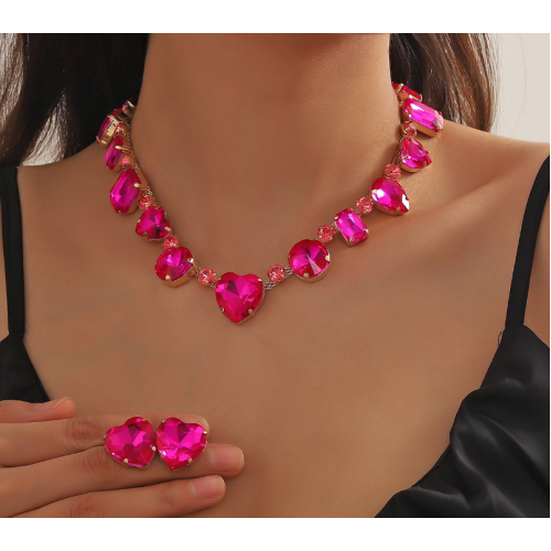 Women's Rose pink Fashion Wedding Jewelry Luxury Crystal Pearl Necklace/Earrings Ladies Jewelry Sets for Bridal