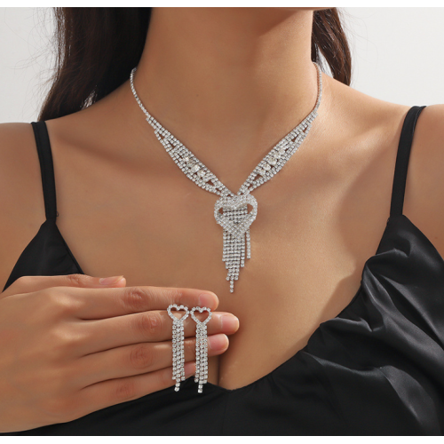 Women's Silver Fashion Wedding Jewelry Luxury Crystal Pearl Necklace/Earrings Ladies Jewelry Sets for Bridal