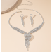 Women's Silver Fashion Wedding Jewelry Luxury Crystal Pearl Necklace/Earrings Ladies Jewelry Sets for Bridal