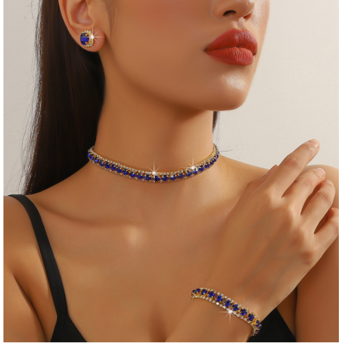 Women's Blue Color Fashion Wedding Jewelry Luxury Crystal Pearl Necklace/Earrings/Bracelet Ladies Jewelry Sets for Bridal Women's Blue Color Fashion Wedding Jewelry Luxury Crystal Pearl Necklace/Earrings/Bracelet Ladies Jewelry Sets for Bridal