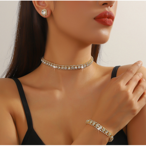 Women's Gold Color Fashion Wedding Jewelry Luxury Crystal Pearl Necklace/Earrings/Bracelet Ladies Jewelry Sets for Bridal