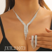 Women's Silver Fashion Wedding Jewelry Luxury Crystal Pearl Necklace/Earrings Ladies Jewelry Sets for Bridal