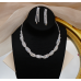Women's Silver Fashion Wedding Jewelry Luxury Crystal Pearl Necklace/Earrings Ladies Jewelry Sets for Bridal