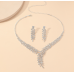 Women's Silver Fashion Wedding Jewelry Luxury Crystal Pearl Necklace/Earrings Ladies Jewelry Sets for Bridal