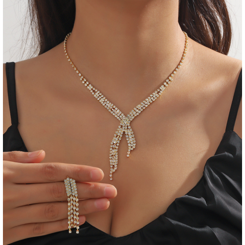 Women's Silver Fashion Wedding Jewelry Luxury Crystal Pearl Necklace/Earrings Ladies Jewelry Sets for Bridal
