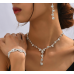 Women's Silver Color Fashion Wedding Jewelry Luxury Crystal Pearl Necklace/Bracelet/Ring/Earrings Ladies Jewelry Sets for Bridal