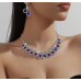 Women's Blue Fashion Wedding Jewelry Luxury Crystal Pearl Necklace/Earrings Ladies Jewelry Sets for Bridal