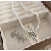 Women's Silver Fashion White Pearl Butterfly Wedding Jewelry Luxury Crystal Pearl Necklace/Earrings Ladies Jewelry Sets for Bridal