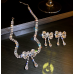 Women's White Fashion White Butterfly Wedding Jewelry Luxury Crystal Pearl Necklace/Earrings Ladies Jewelry Sets for Bridal