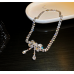 Women's White Fashion White Butterfly Wedding Jewelry Luxury Crystal Pearl Necklace/Earrings Ladies Jewelry Sets for Bridal
