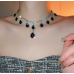 Women's Blue Fashion Wedding Jewelry Luxury Crystal Pearl Necklace/Earrings Ladies Jewelry Sets for Bridal